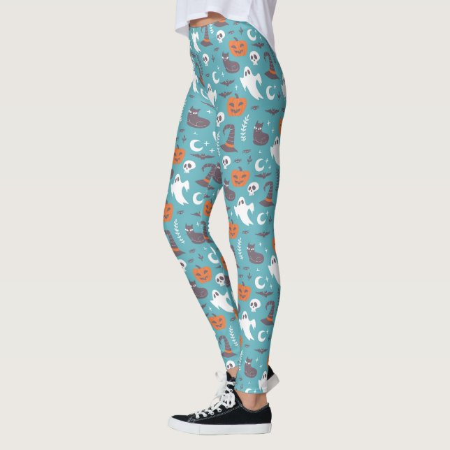Leggings Motif d'Halloween Turquoise amusant (Gauche)