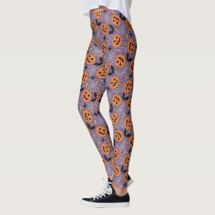 Leggings Motif d'Halloween violet Jack-O-lanterne