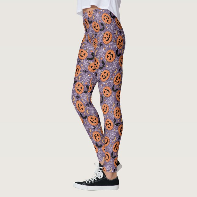 Leggings Motif d'Halloween violet Jack-O-lanterne (Gauche)