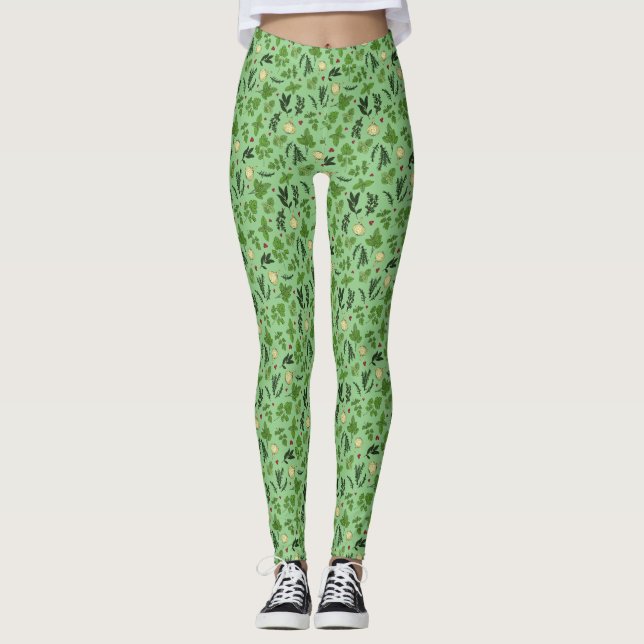 Leggings Motif d'herbes de jardin vert menthe (Devant)
