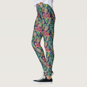Leggings Motif d'hibiscus à ananas tropicaux