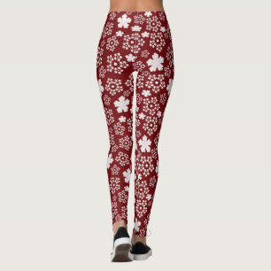 Leggings Motif d'hiver Red and White Star et Snowflake