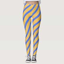 Leggings Motif Diagonal Blue et Gold Stripes