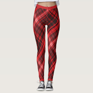Leggings Motif Diagonal Madras Rouge Et Noir