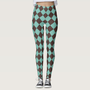 Leggings Motif diamant à carreaux brun sarcelle