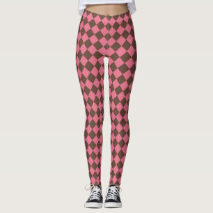 Leggings Motif diamant à carreaux rose marron