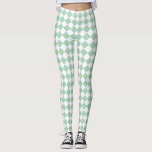 Leggings Motif diamant à carreaux vert et blanc