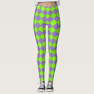 Leggings Motif diamant à carreaux vert et violet