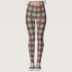 Leggings Motif diamant à carreaux violet vert