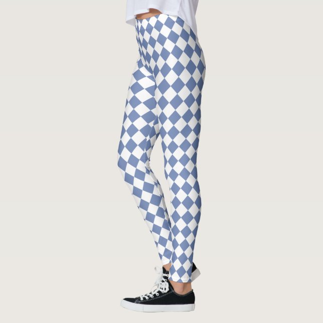 Leggings Motif diamant Arlequin bleu et blanc (Gauche)