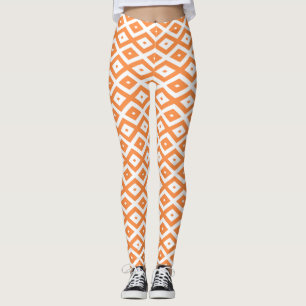 Leggings Motif diamant orange et blanc