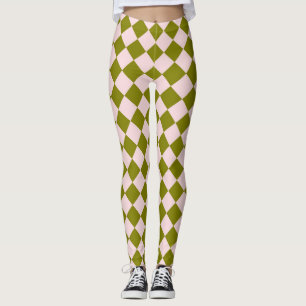 Leggings Motif diamant Pink Green Checker