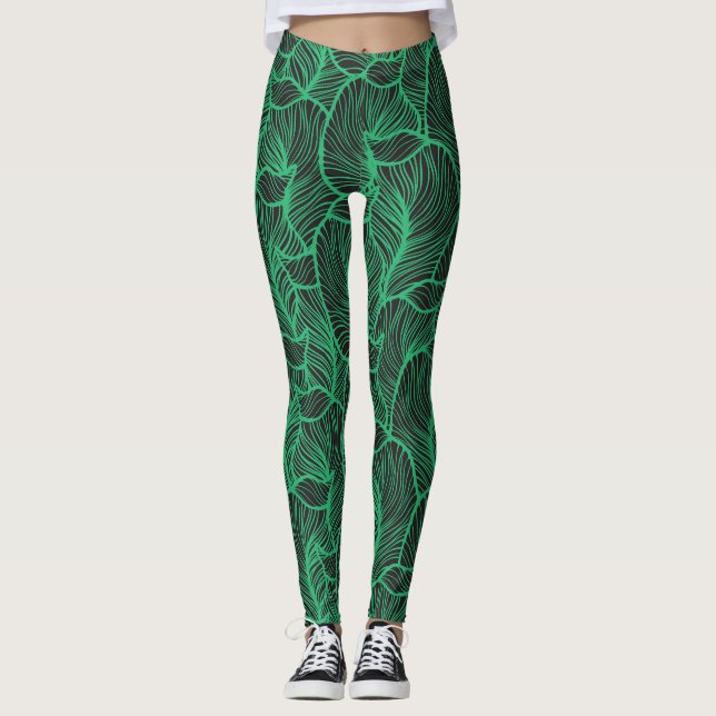 Leggings motif d'illustration feuille verte (Devant)