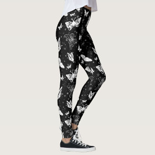 Leggings Motif d'illustration noir blanc papillon