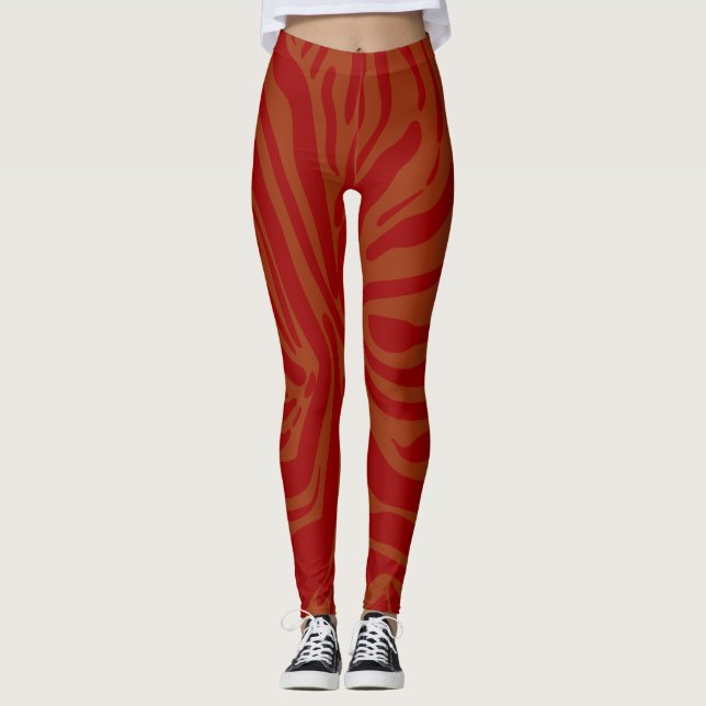 Leggings motif d'impression chic beige & rouge zèbre (Devant)