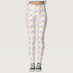 Leggings Motif d'impression Pastel Pink Blue et Yellow Star