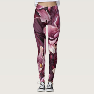 Leggings Motif d'orchidées roses foncées
