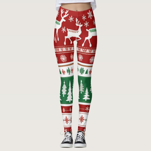 Leggings Motif doux rouge vert de Noël doux (Devant)