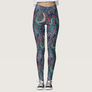 Leggings Motif Dragon Rouge Vert Japonais