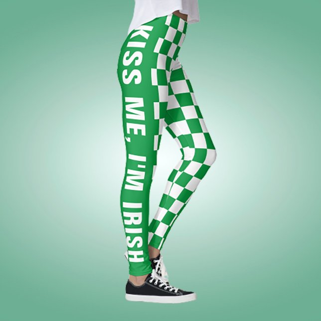 Leggings Motif Drapeau À damiers Vert Et Blanc Personnalisé (Créateur téléchargé)