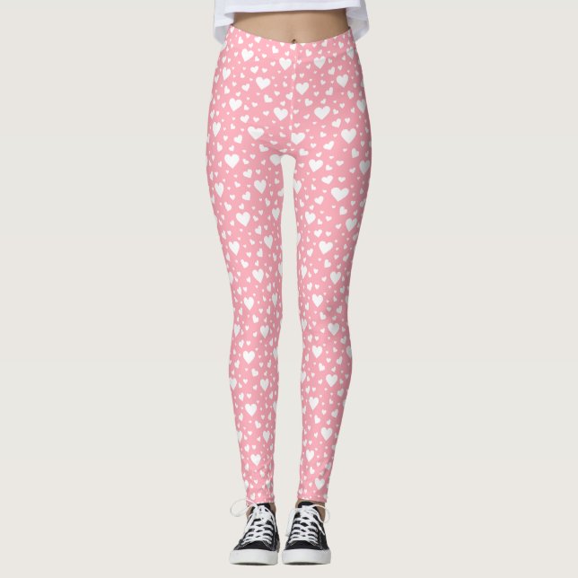 Leggings Motif du coeur blanc sur rose (Devant)