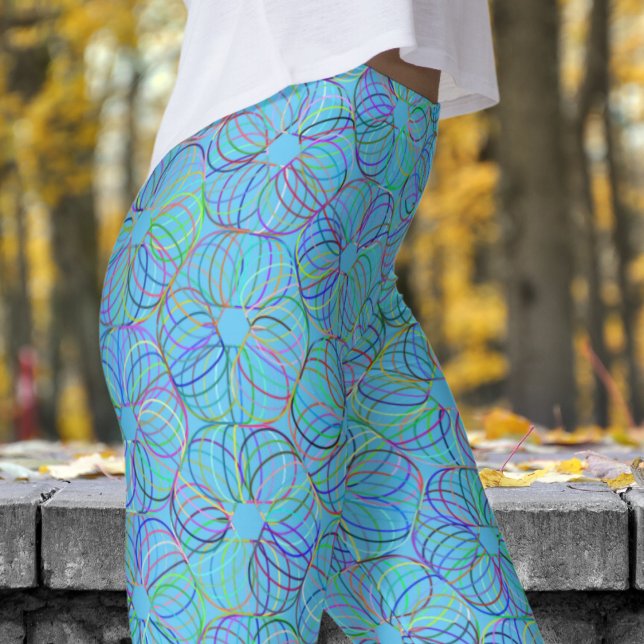 Leggings Motif du cyclisme bleu vibrant (Blue Cyclic Chaos)