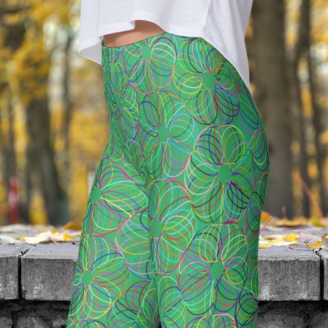 Leggings Motif du cyclisme vert vibrant (Green Cyclic Chaos Pattern Leggings)