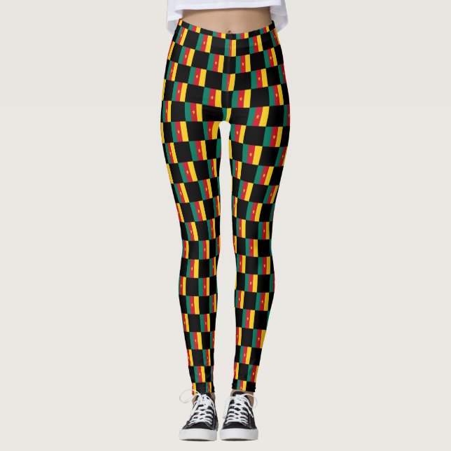 Leggings motif du drapeau À damiers Cameroun (Devant)
