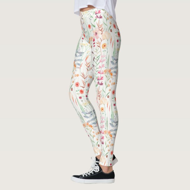Leggings Motif du jardin de fleurs Pastel (Gauche)