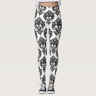 Leggings Motif élégant moderne chic damassé noir et blanc