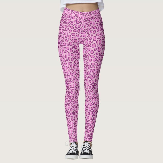 Leggings Motif empreinte de léopard rose (Devant)