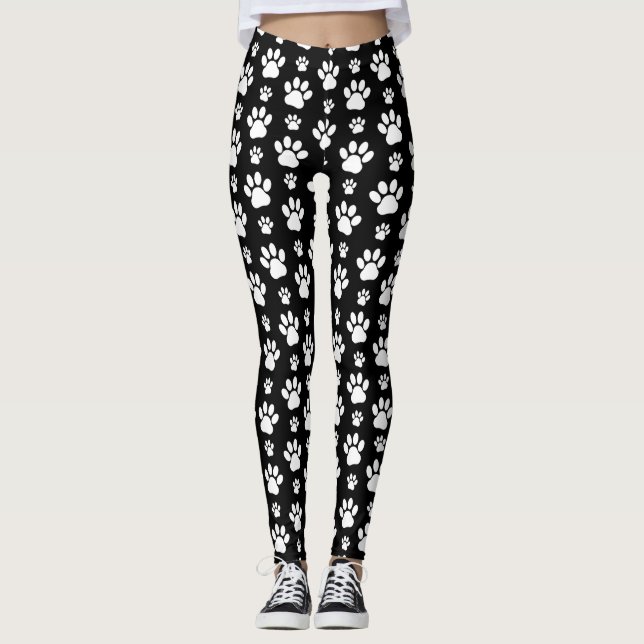Leggings Motif, Empreintes de pattes, pattes de chien, noir (Devant)