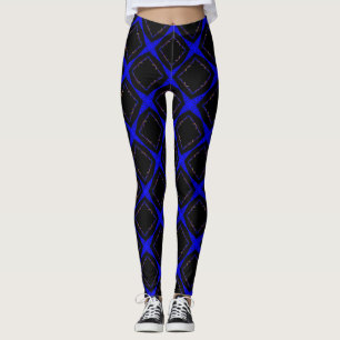 Leggings Motif en forme de diamant, bleu et noir,