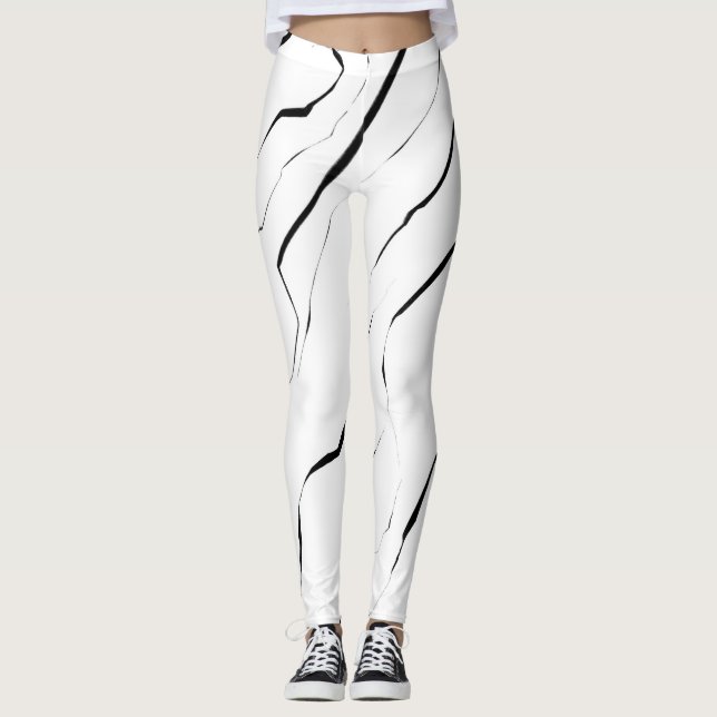 Leggings Motif en marbre blanc noir moderne (Devant)