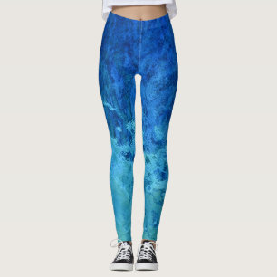 Leggings motif en vitrail abstrait bleu et vert