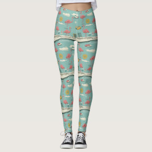 Leggings Motif Été Rétro Flamingo Piscine (5)