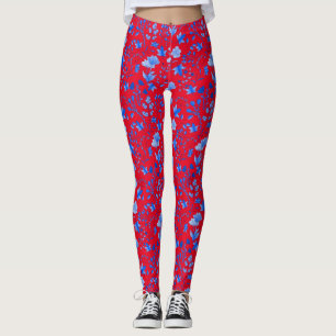 Leggings Motif feuille 12.bw Red BG