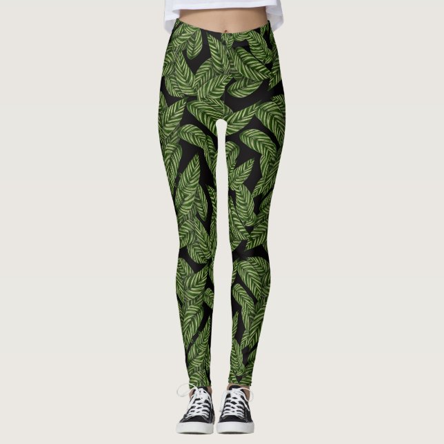 Leggings Motif Feuille de la feuille tropicale moderne (Devant)