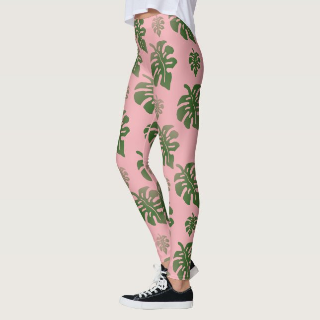 Leggings Motif Feuille de la Monstère Botanique Rose Tropic (Gauche)
