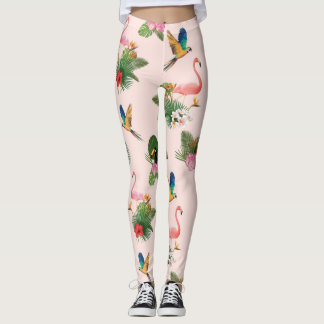 Leggings Motif Feuille d'oiseaux et de palmiers