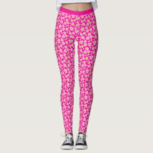 Leggings Motif Fleur Faisy Sur Arrière - plan Hot Pink tend