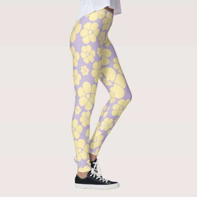Leggings Motif Fleur - Pastel Jaune et Violet (Droite)