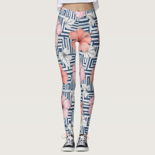 Leggings Motif floral à l'hibiscus bleu élégant (6)