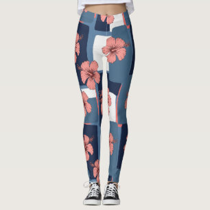 Leggings Motif floral à l'hibiscus bleu élégant (8)