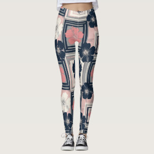 Leggings Motif floral à l'hibiscus bleu élégant (9)
