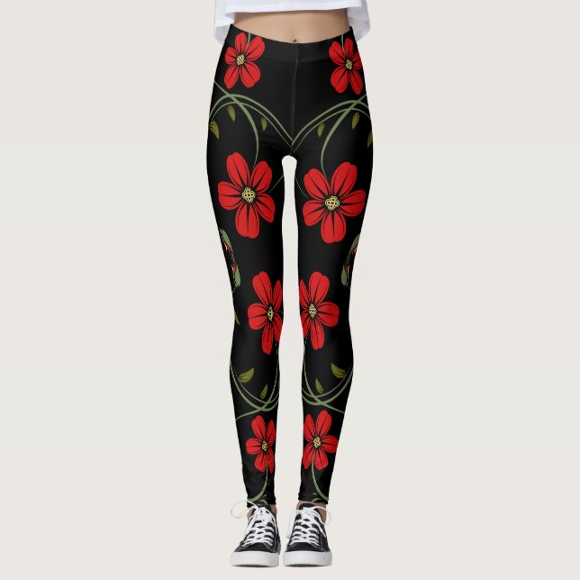 Leggings Motif Floral Abstrait De Grunge De Curl. (Devant)