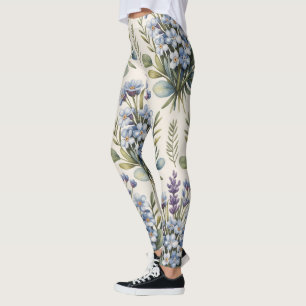 Leggings Motif floral aquarelle bleu élégant