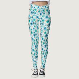 Leggings Motif Floral Bleu Aquarelle Fleur sauvage Élégant