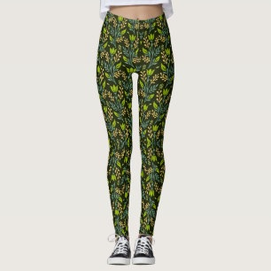 Leggings Motif floral bleu et beige sophistiqué