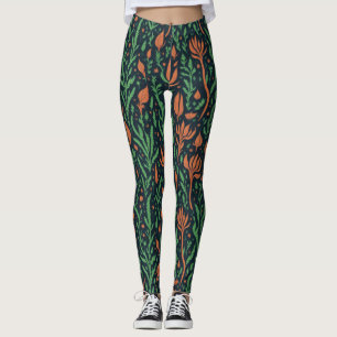 Leggings Motif floral botanique moderne aux feuilles rouges
